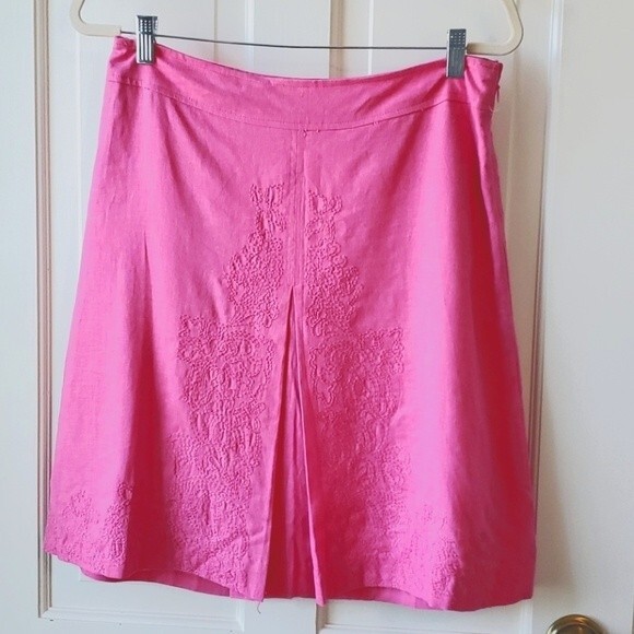 SAINT TROPEZ WEST LINEN A-LINE SKIRT SZ 6 EMBROIDERED BRIGHT PINK BARBIE - Picture 1 of 7